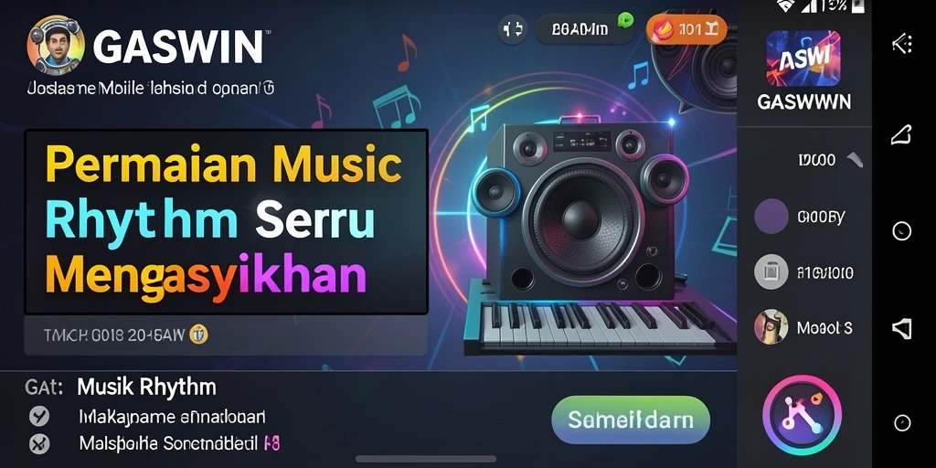 Antarmuka permainan GASWIN yang menampilkan irama dan kontrol yang responsif.