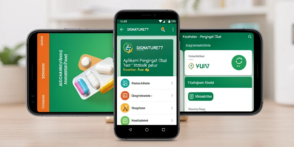 Tampilan antarmuka SIGNATURE77 yang user-friendly untuk pengingat obat.