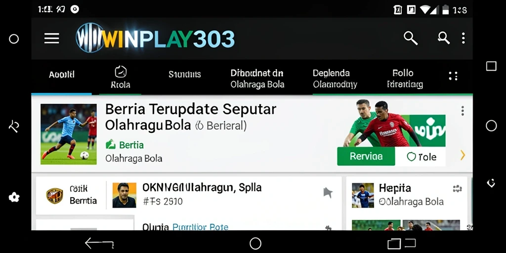 Tampilan antarmuka aplikasi WINPLAY303 untuk berita olahraga bola.